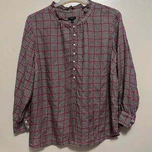 Talbots Plus Petite Women’s Pink Plaid Half Button Down Shirt Size 2X Pe…